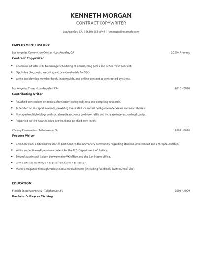 Contract Copywriter Resume