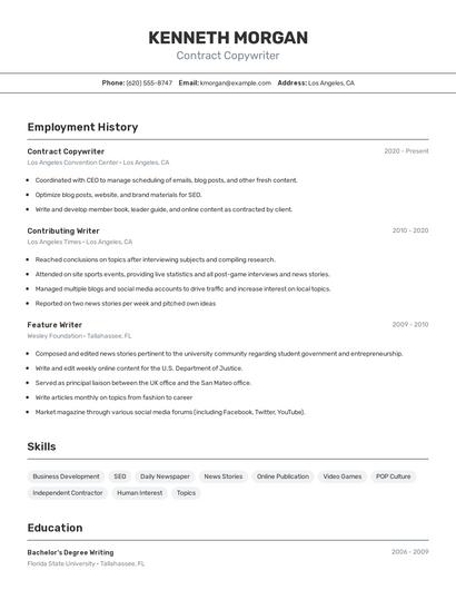 Contract Copywriter Resume