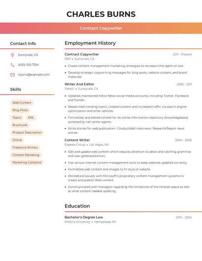 Contract Copywriter Resume