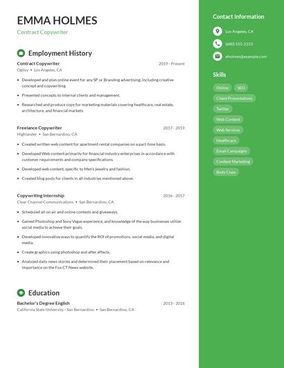 Contract Copywriter Resume