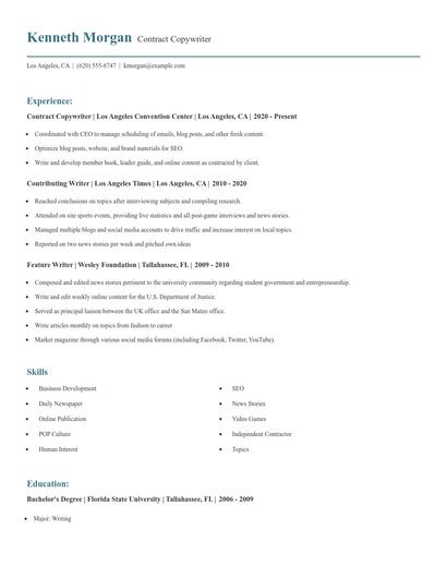 Contract Copywriter Resume