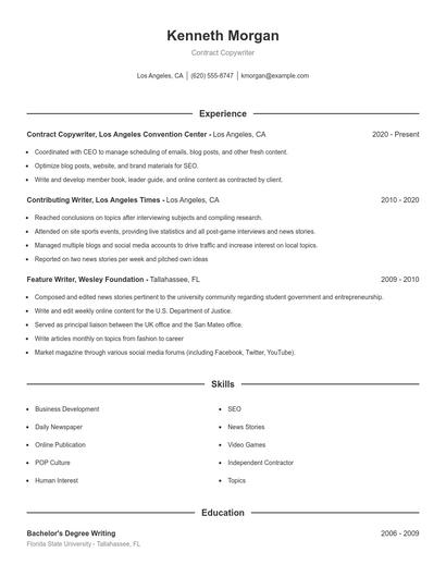 Contract Copywriter Resume