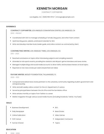 Contract Copywriter Resume