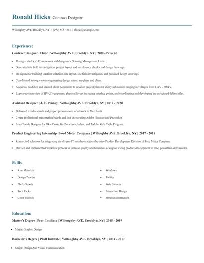Contract Designer Resume