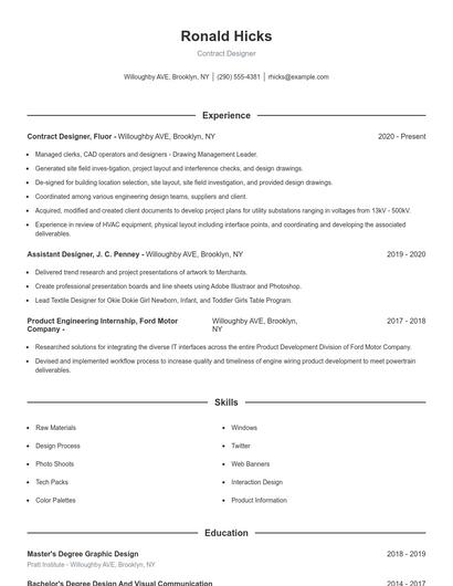 Contract Designer Resume