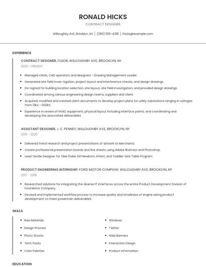 Contract Designer Resume