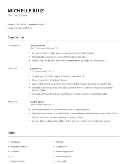 Contract Driver Resume