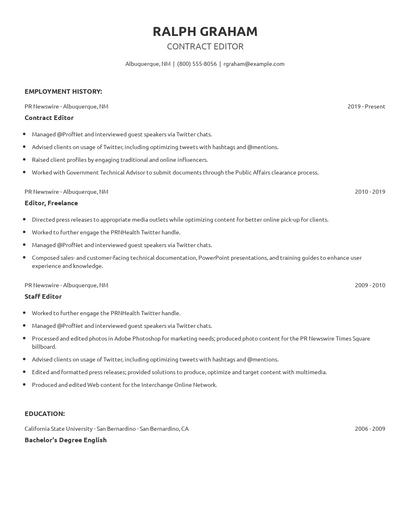 Contract Editor Resume
