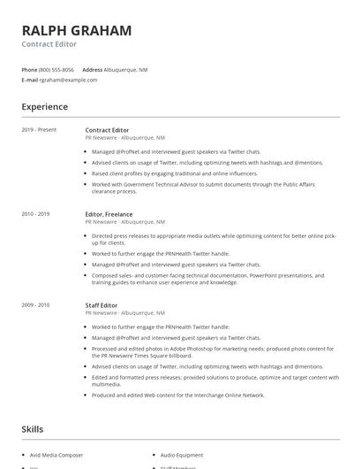 Contract Editor Resume