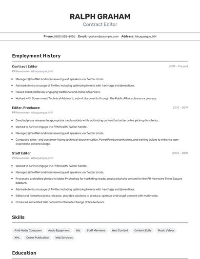 Contract Editor Resume