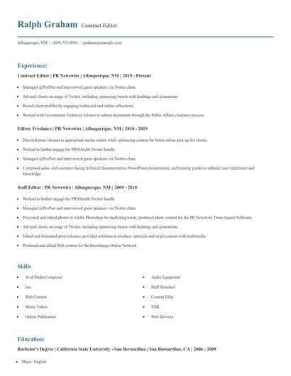 Contract Editor Resume