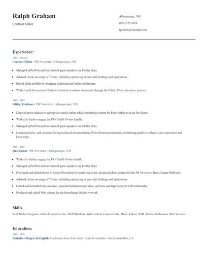 Contract Editor Resume