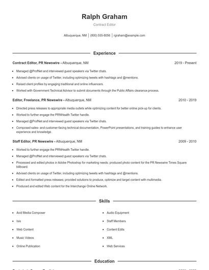 Contract Editor Resume