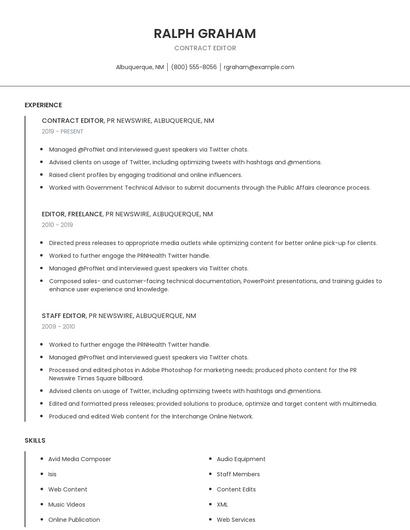 Contract Editor Resume