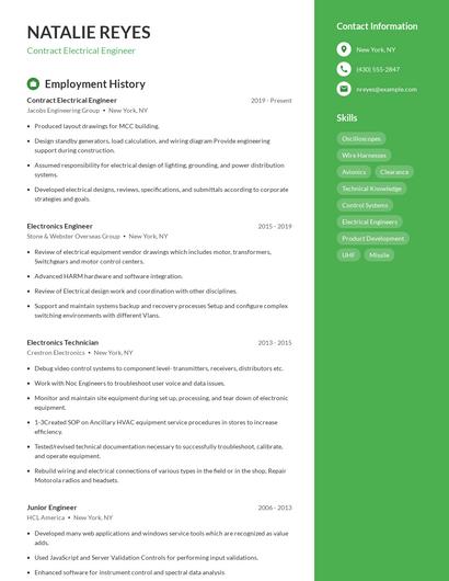 Contract Electrical Engineer Resume