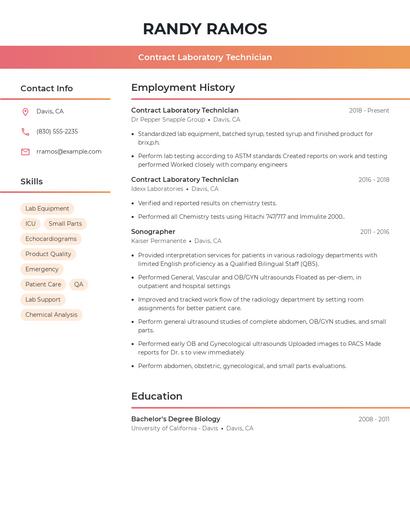 Contract Laboratory Technician Resume