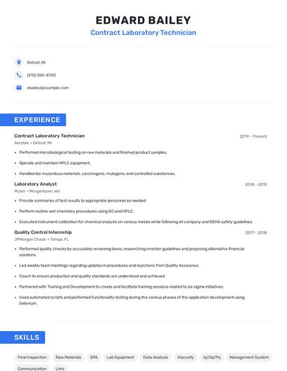 Contract Laboratory Technician Resume