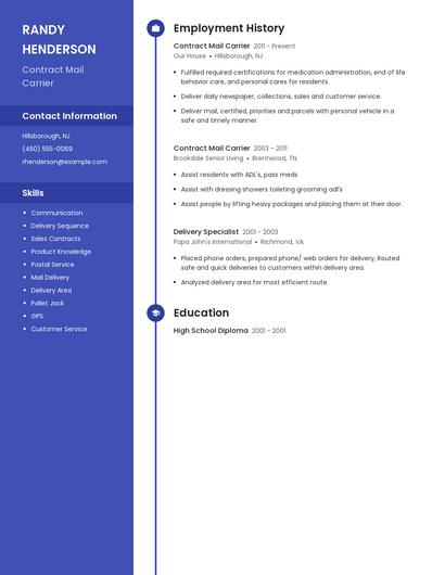 Contract Mail Carrier Resume