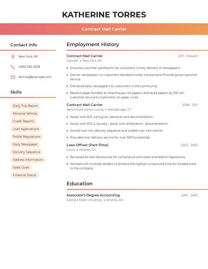Contract Mail Carrier Resume