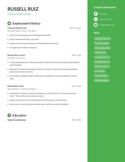 Contract Mail Carrier Resume