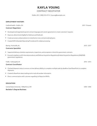 Contract Negotiator Resume