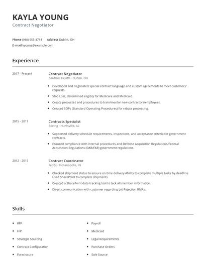 Contract Negotiator Resume