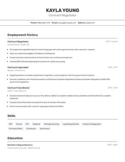 Contract Negotiator Resume
