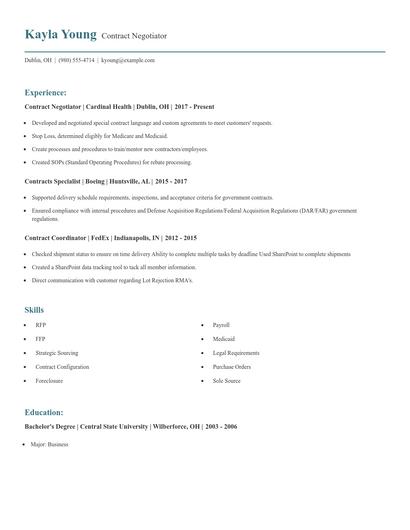 Contract Negotiator Resume