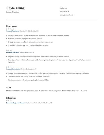 Contract Negotiator Resume