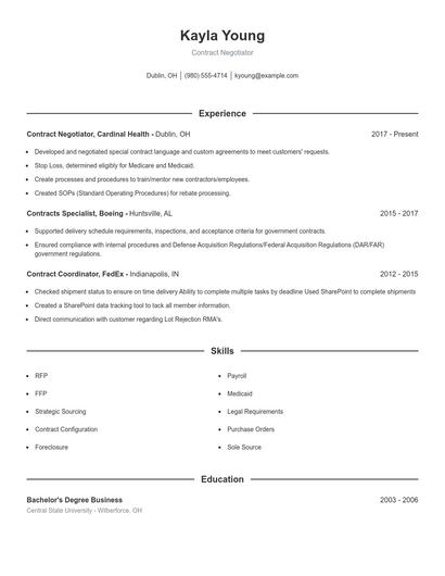 Contract Negotiator Resume