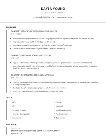 Contract Negotiator Resume