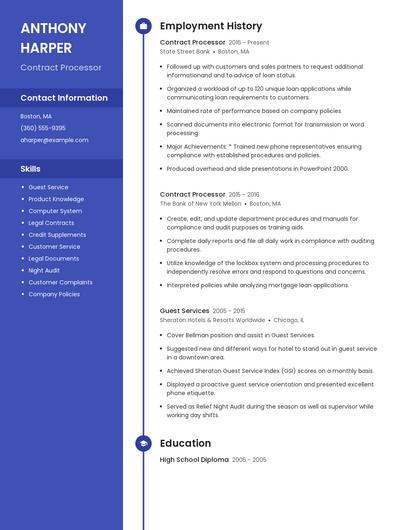 Contract Processor Resume