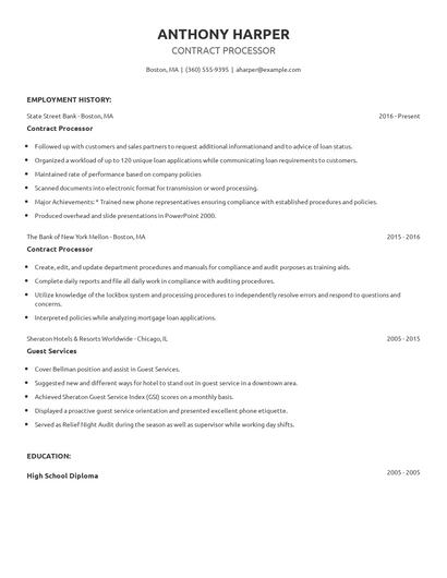 Contract Processor Resume