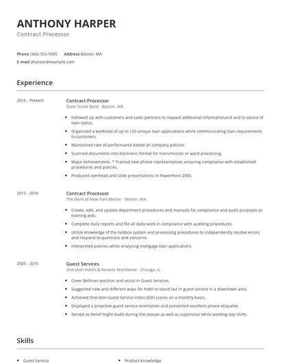 Contract Processor Resume
