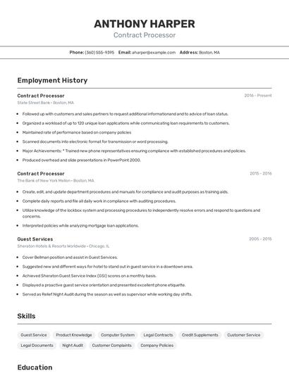 Contract Processor Resume
