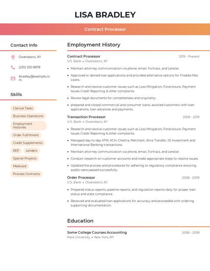 Contract Processor Resume