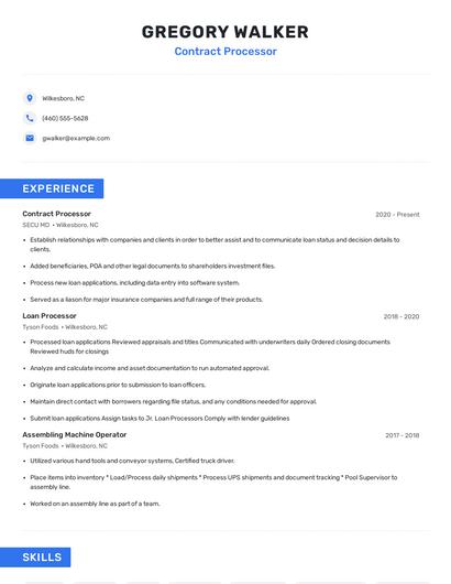 Contract Processor Resume