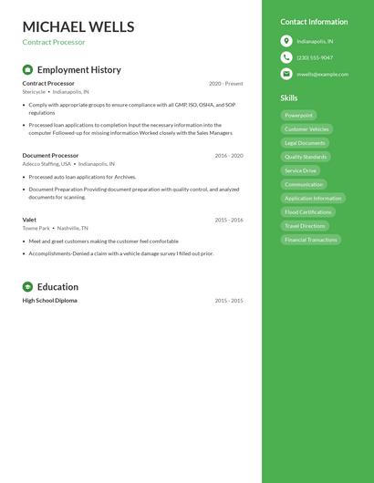Contract Processor Resume