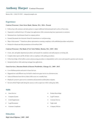 Contract Processor Resume