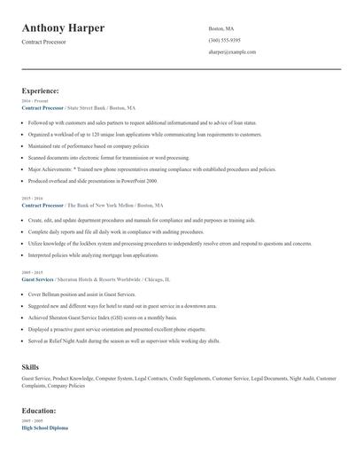 Contract Processor Resume