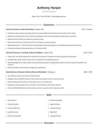 Contract Processor Resume
