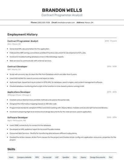Contract Programmer Analyst Resume