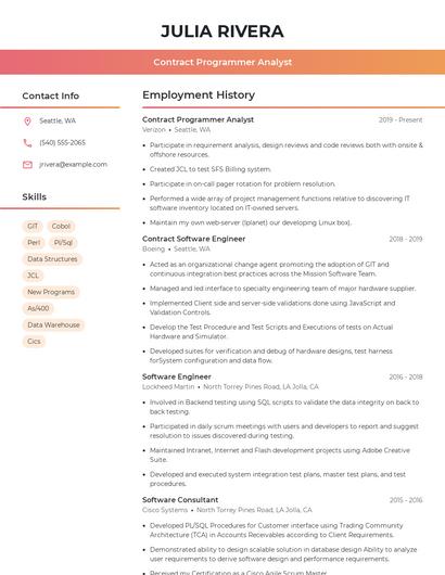 Contract Programmer Analyst Resume