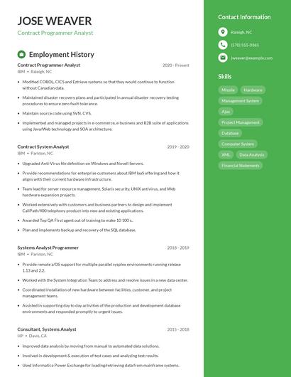 Contract Programmer Analyst Resume