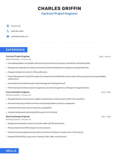 Contract Project Engineer Resume