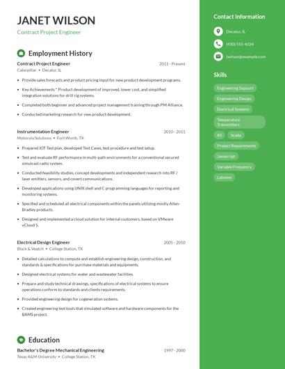 Contract Project Engineer Resume