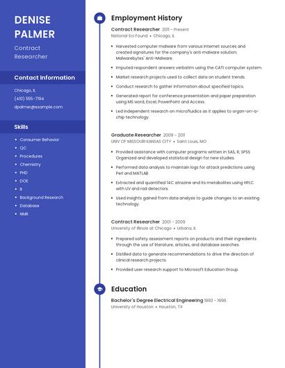 Contract Researcher Resume