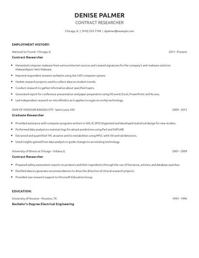Contract Researcher Resume