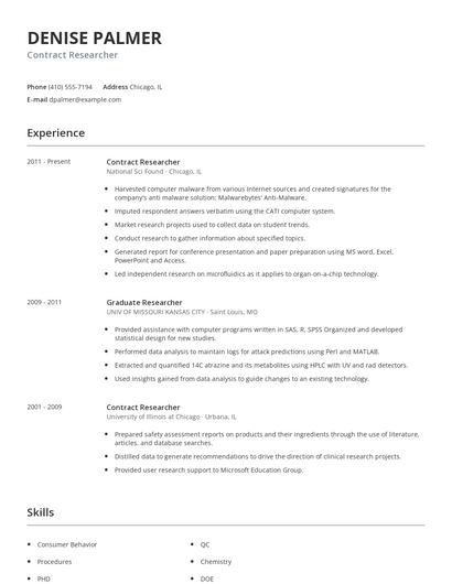 Contract Researcher Resume