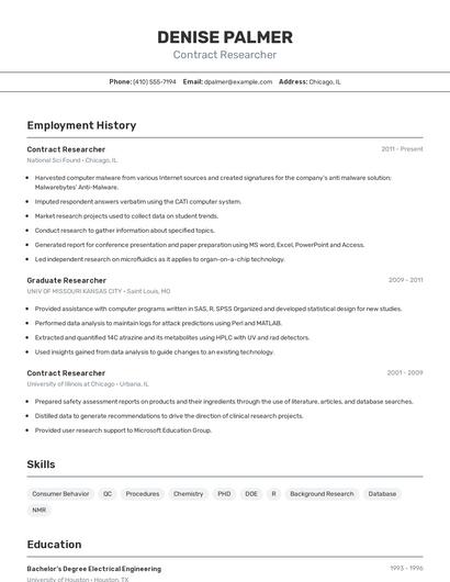 Contract Researcher Resume